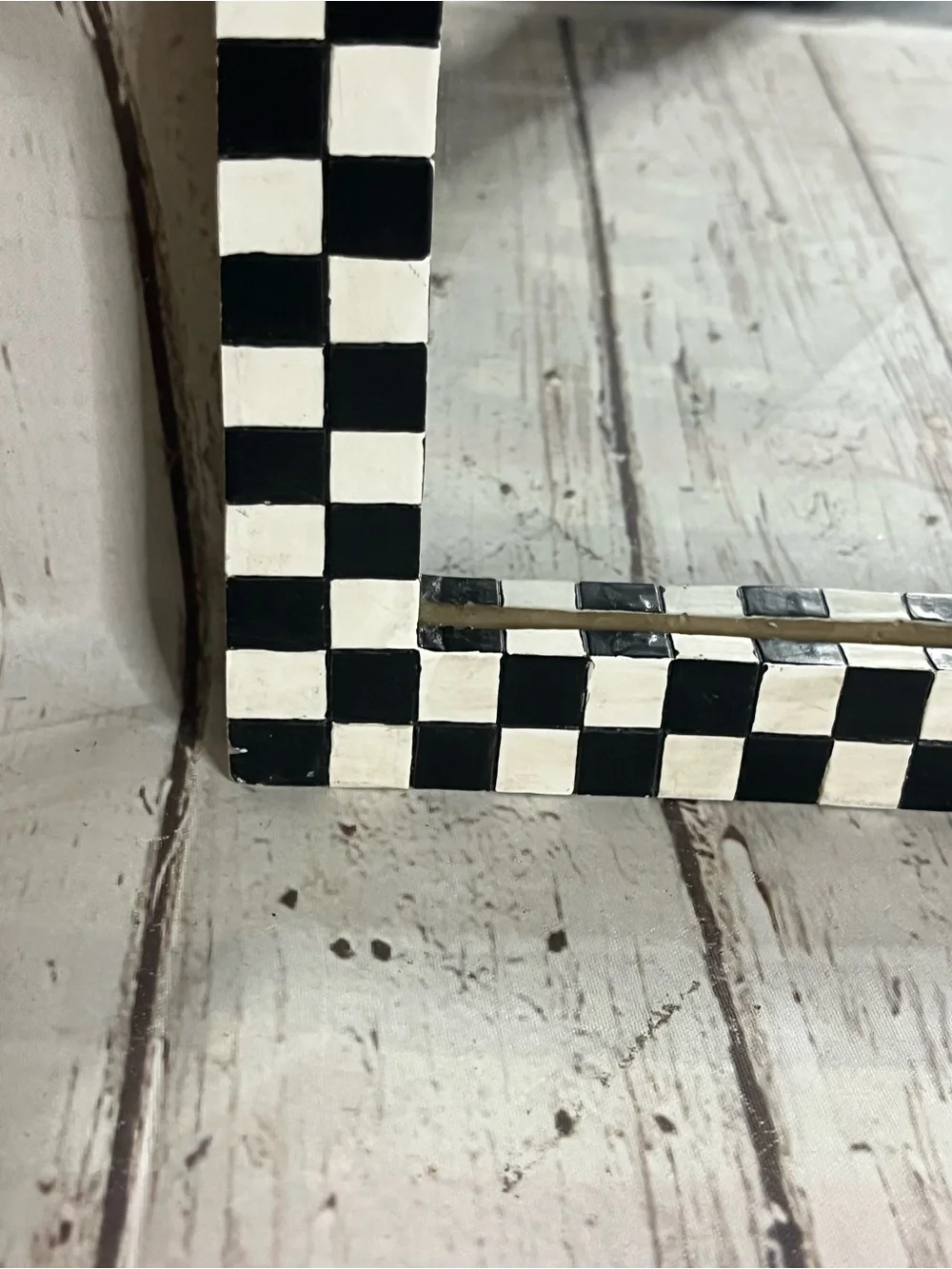 Arched Farmhouse Scene Black and White Checkered Wall Mirror